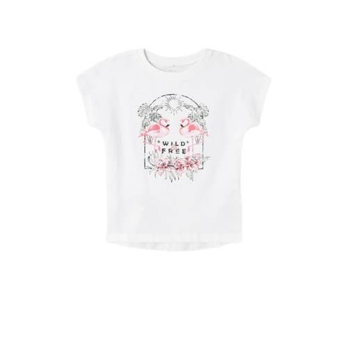 NAME IT KIDS T-shirt NKFVARNA met printopdruk wit/roze Meisjes Katoen ...