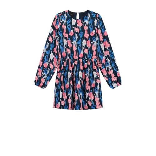 NIK&NIK gebloemde jurk Kenley blauw/roze/wit Meisjes Polyester Ronde h...