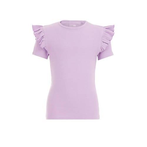 WE Fashion T-shirt paars Meisjes Stretchkatoen Ronde hals Effen - 98/1...