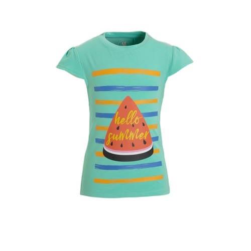 anytime T-shirt met printopdruk mint Blauw Meisjes Katoen Ronde hals P...