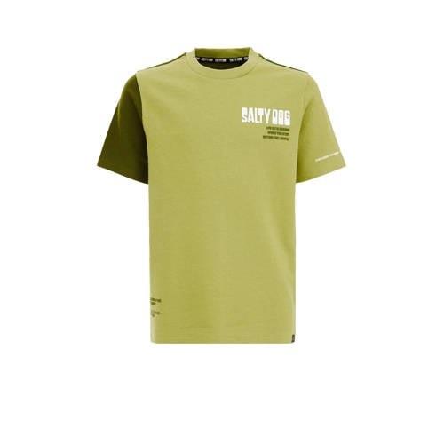 WE Fashion T-shirt groen Jongens Katoen Ronde hals Effen - 134/140