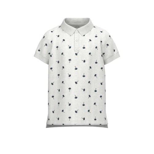 NAME IT KIDS polo NKMVOLO met all over print wit/blauw Jongens Stretch...
