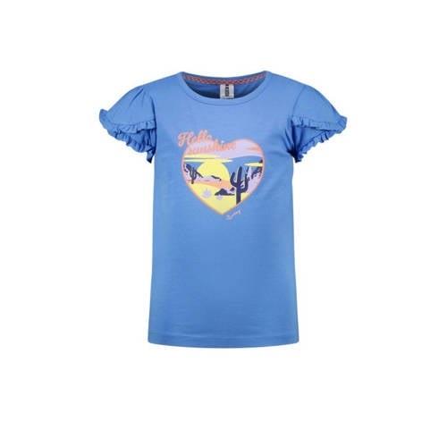 B.Nosy T-shirt met printopdruk en ruches hemelsblauw Meisjes Stretchka...