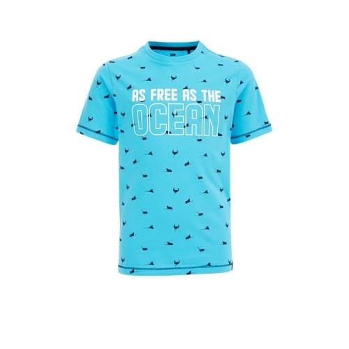 WE Fashion T-shirt met all over print blauw/donkerblauw Jongens Biolog...