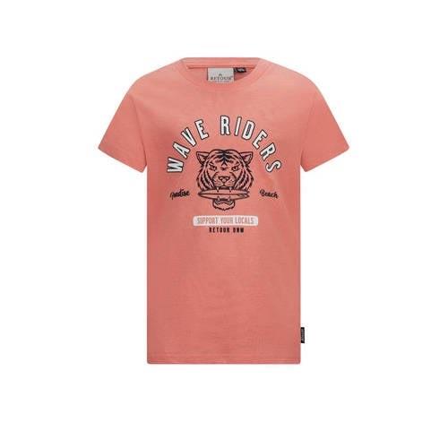 Retour Jeans T-shirt Raoul met printopdruk koraal Oranje Jongens Katoe...
