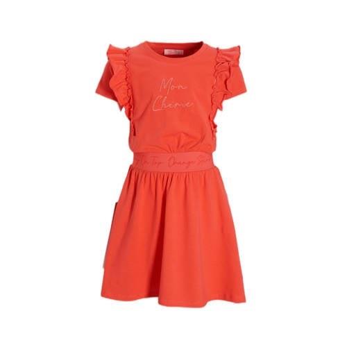 Orange Stars jurk Petronella met tekstopdruk koraal Rood Meisjes Katoe...