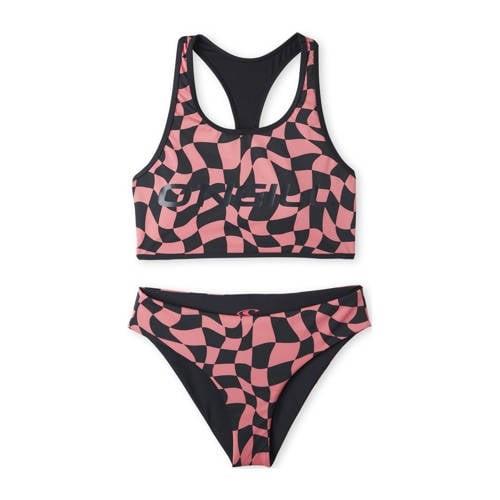 O'Neill crop bikini Active Sporty zwart/roze Meisjes Polyester Ruit - ...
