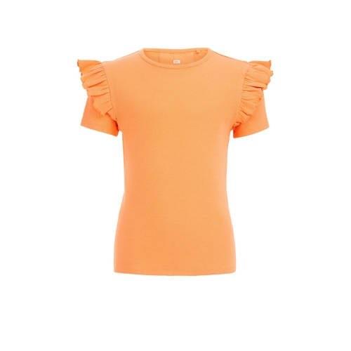 WE Fashion T-shirt oranje Meisjes Stretchkatoen Ronde hals Effen - 98/...