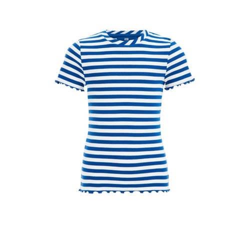 WE Fashion gestreept T-shirt blauw Meisjes Stretchkatoen Ronde hals St...