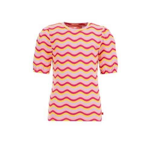 WE Fashion gestreept T-shirt roze Meisjes Stretchkatoen Ronde hals Str...