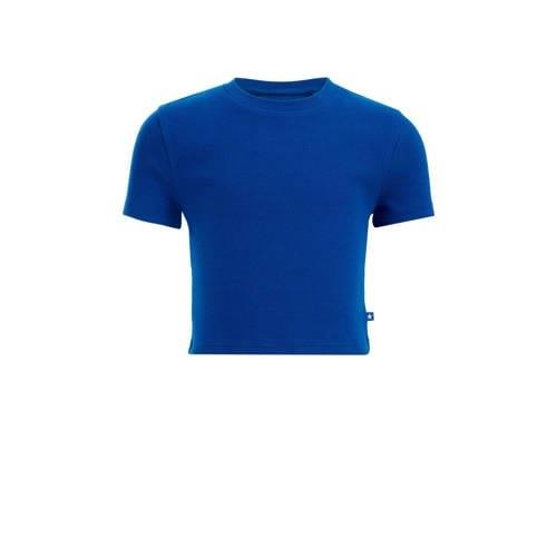 WE Fashion T-shirt kobaltblauw Meisjes Katoen Ronde hals Effen - 146/1...