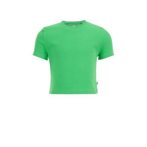 WE Fashion T-shirt groen Meisjes Katoen Ronde hals Effen - 170/176