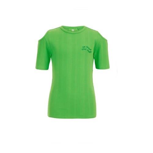 WE Fashion T-shirt groen Meisjes Stretchkatoen Ronde hals Effen - 170/...