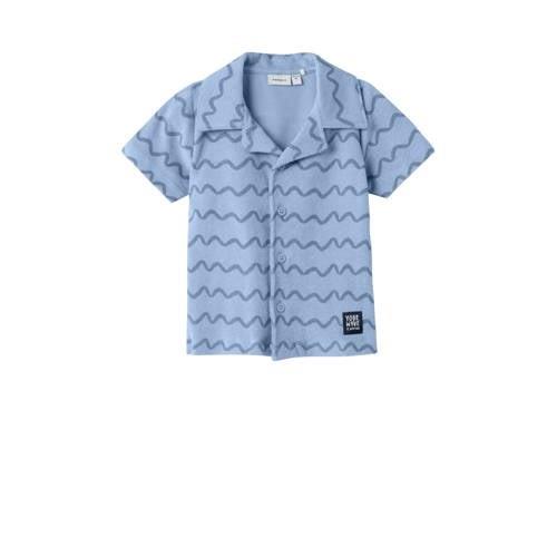 NAME IT MINI badstof overhemd NMMFELO met all over print lichtblauw/bl...