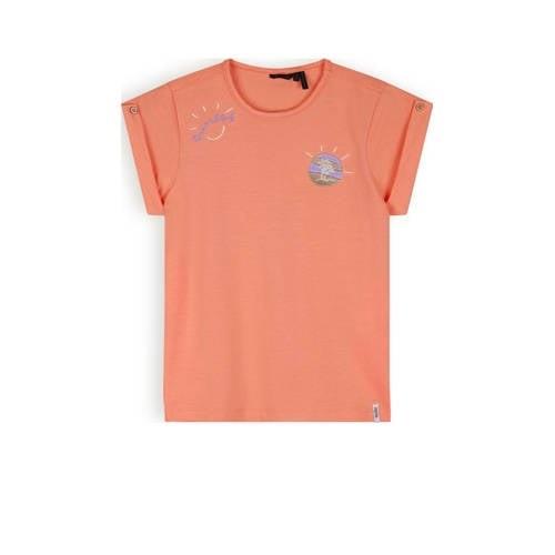 NONO T-shirt Kiki met printopdruk koraaloranje Meisjes Stretchkatoen R...