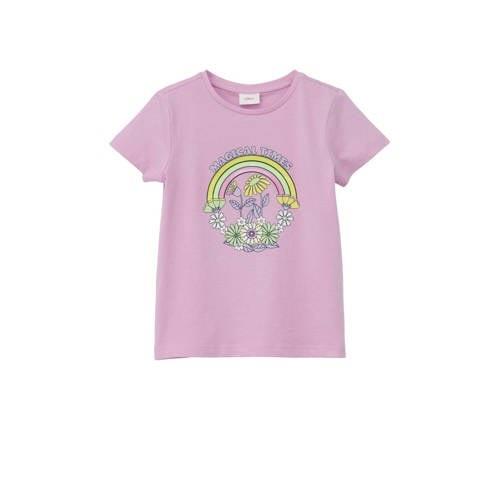 s.Oliver T-shirt met printopdruk roze Meisjes Katoen Ronde hals Printo...