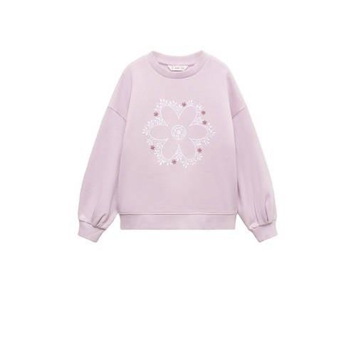 Mango Kids sweater met printopdruk pastelpaars Roze Printopdruk - 116