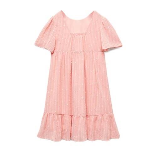 Mango Kids jurk roze Meisjes Polyester Ronde hals Effen - 116