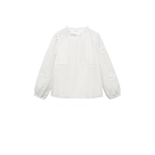 Mango Kids top naturel wit Meisjes Katoen Ronde hals Effen - 122