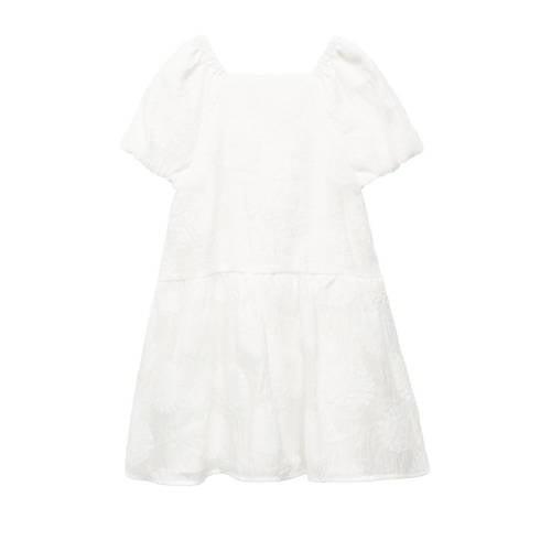 Mango Kids jurk wit Meisjes Polyamide Vierkante hals Effen - 116