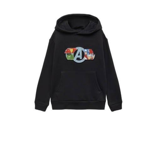 Mango Kids hoodie met printopdruk zwart Sweater Printopdruk - 116