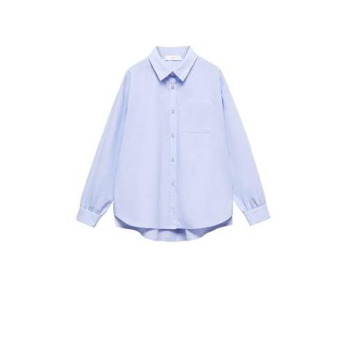 Mango Kids gestreepte blouse blauw/wit Meisjes Katoen Klassieke kraag ...