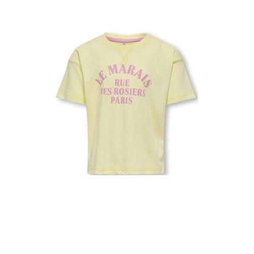 KIDS ONLY GIRL T-shirt KOGSINNA met tekst lichtgeel/roze Meisjes Katoe...