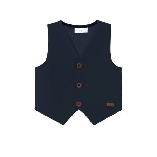 NAME IT MINI gilet NMMFORT donkerblauw Jongens Katoen V-hals Effen - 8...