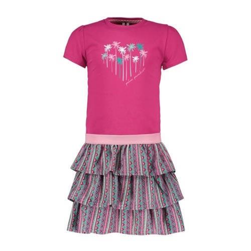 B.Nosy jurk met printopdruk fuchsia/mintgroen/roze Meisjes Stretchkato...