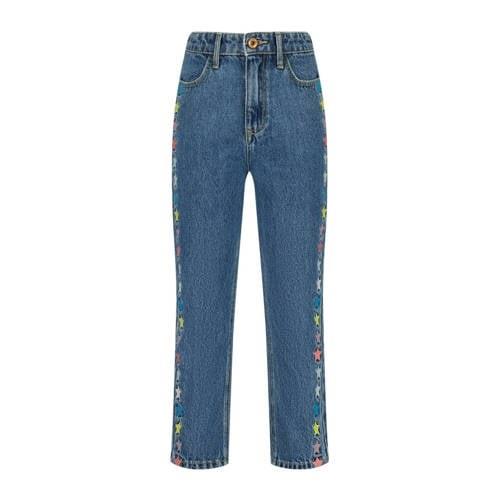 Vingino straight fit jeans met sterren mid blue wash Blauw Meisjes Den...
