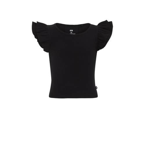WE Fashion T-shirt zwart Meisjes Stretchkatoen Ronde hals Effen - 134/...