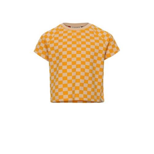 LOOXS little geruite top geel/oranje T-shirt Meisjes Stretchkatoen Ron...