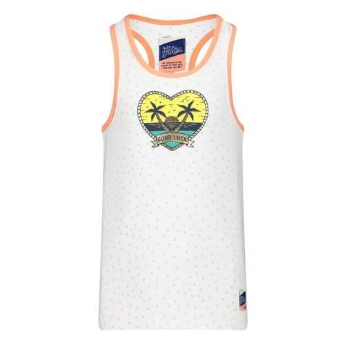 Jake Fischer singlet met all over print wit/oranje Meisjes Stretchkato...