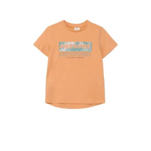s.Oliver T-shirt met tekst oranje Jongens Katoen Ronde hals Tekst - 92...