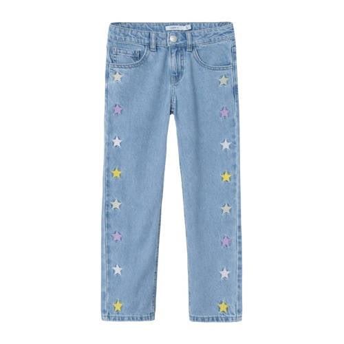 NAME IT KIDS straight fit jeans NKFROSE met sterren light blue denim B...
