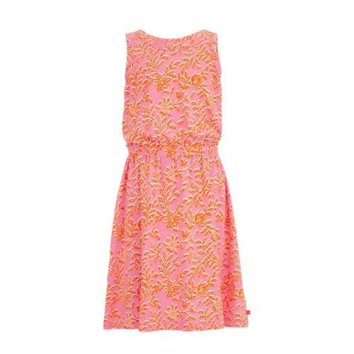 WE Fashion jurk met all over print roze/oranje Meisjes Stretchkatoen R...