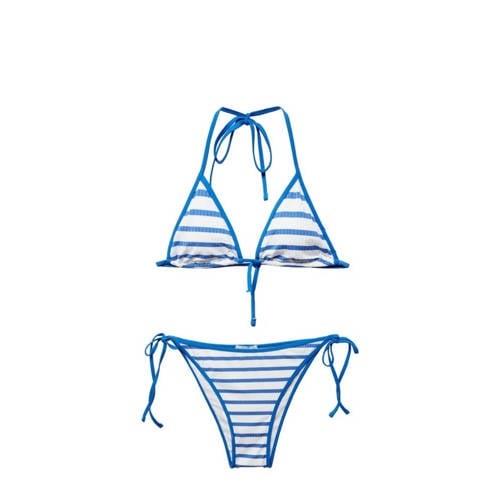 Mango Kids triangel bikini blauw/wit Meisjes Polyamide Streep - 158(XS...