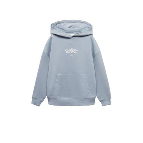 Mango Kids hoodie met backprint grijsblauw Sweater Jongens Katoen Capu...