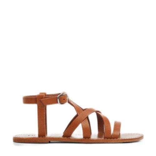 Mango Kids leren sandalen cognac Bruin Meisjes Leer Effen - 33