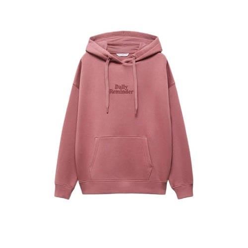 Mango Kids hoodie met tekst roze Sweater Meisjes Katoen Capuchon Tekst...