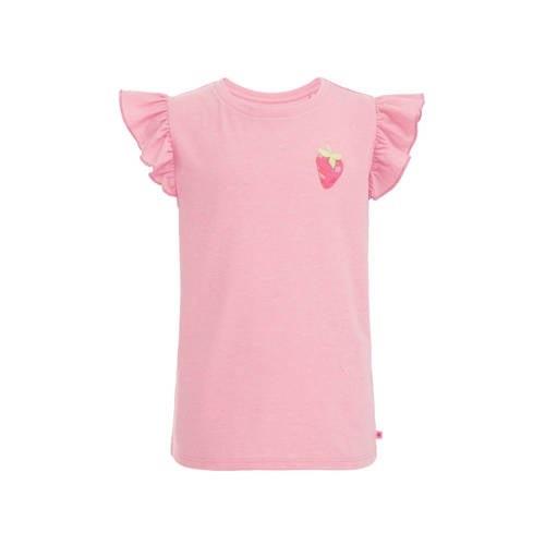 WE Fashion T-shirt met printopdruk en ruches roze Meisjes Katoen Ronde...