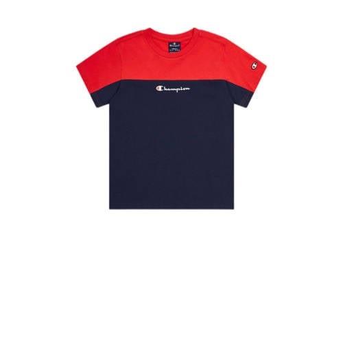 Champion T-shirt met logo donkerblauw/rood Jongens Katoen Ronde hals L...