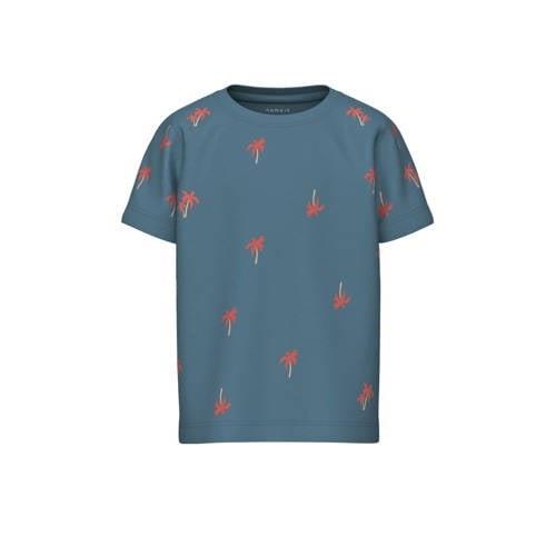 NAME IT MINI T-shirt NMMHELUR met all over print middenblauw/rood Jong...