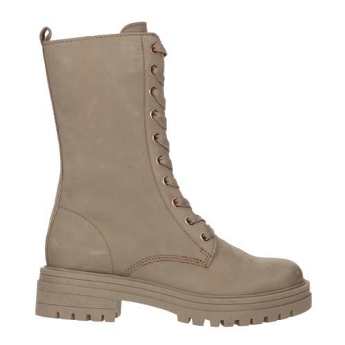 PS Poelman leren veterboots taupe Bruin Meisjes Leer Effen - 39