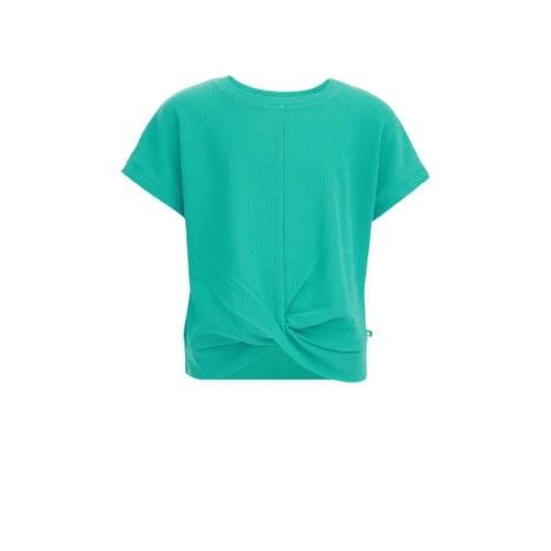 WE Fashion T-shirt groen Meisjes Gerecycled polyester Ronde hals Effen...
