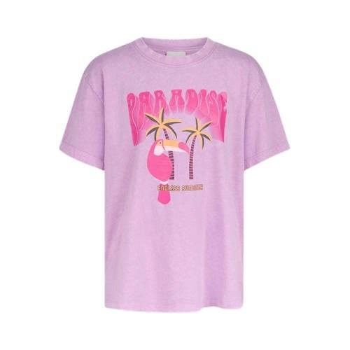 Shoeby T-shirt met printopdruk paars Meisjes Katoen Ronde hals Printop...