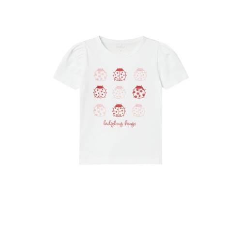 NAME IT MINI T-shirt NMFFAYE met printopdruk wit Meisjes Biologisch ka...