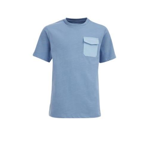 WE Fashion T-shirt grijsblauw Jongens Stretchkatoen Ronde hals Effen -...