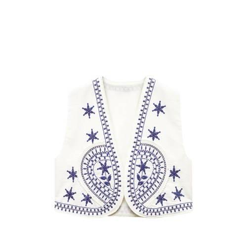 Mango Kids gilet met all over print en borduursels wit/blauw Meisjes K...