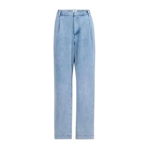 Shoeby loose jeans met krijtstreep light blue denim Blauw Dames Katoen...